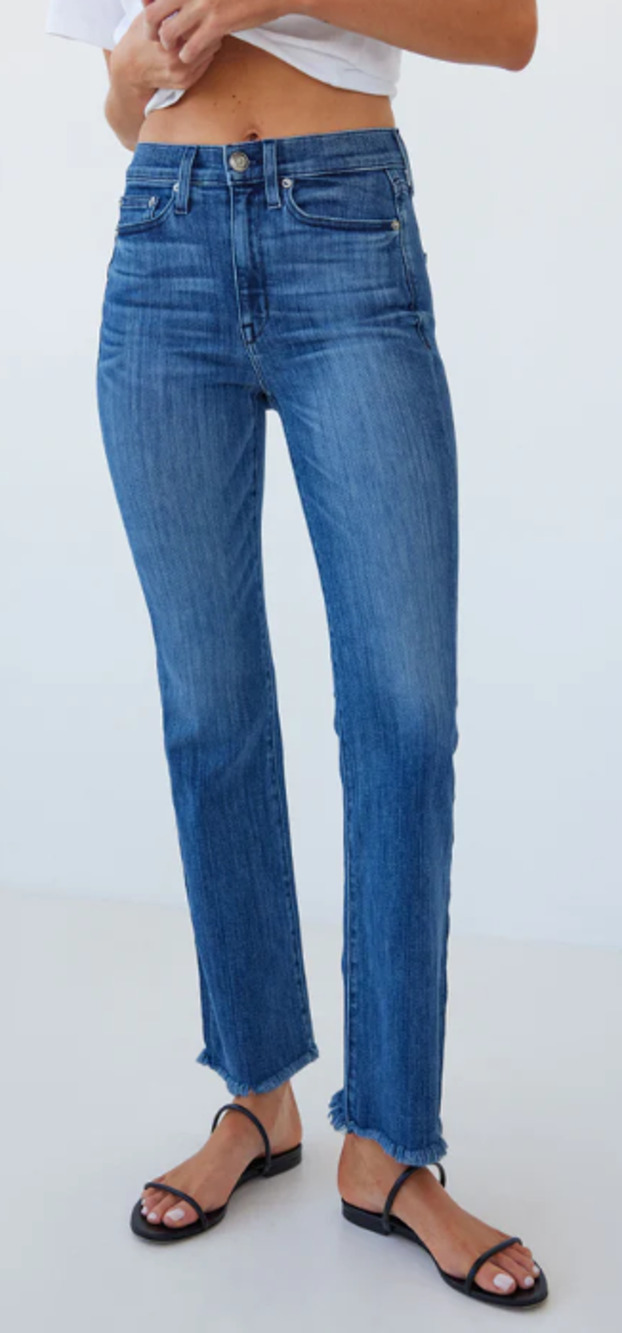 AYR The Bomb Pop Jeans Women Sz 28 Blue Straight Leg Raw Hem Stretch USA Classic